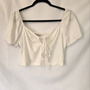 Paper Crane Crop Middriff Half Top Off White Pop Over